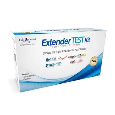 The BotuPharma extender test kit lets you trial several extenders on your own stallion.