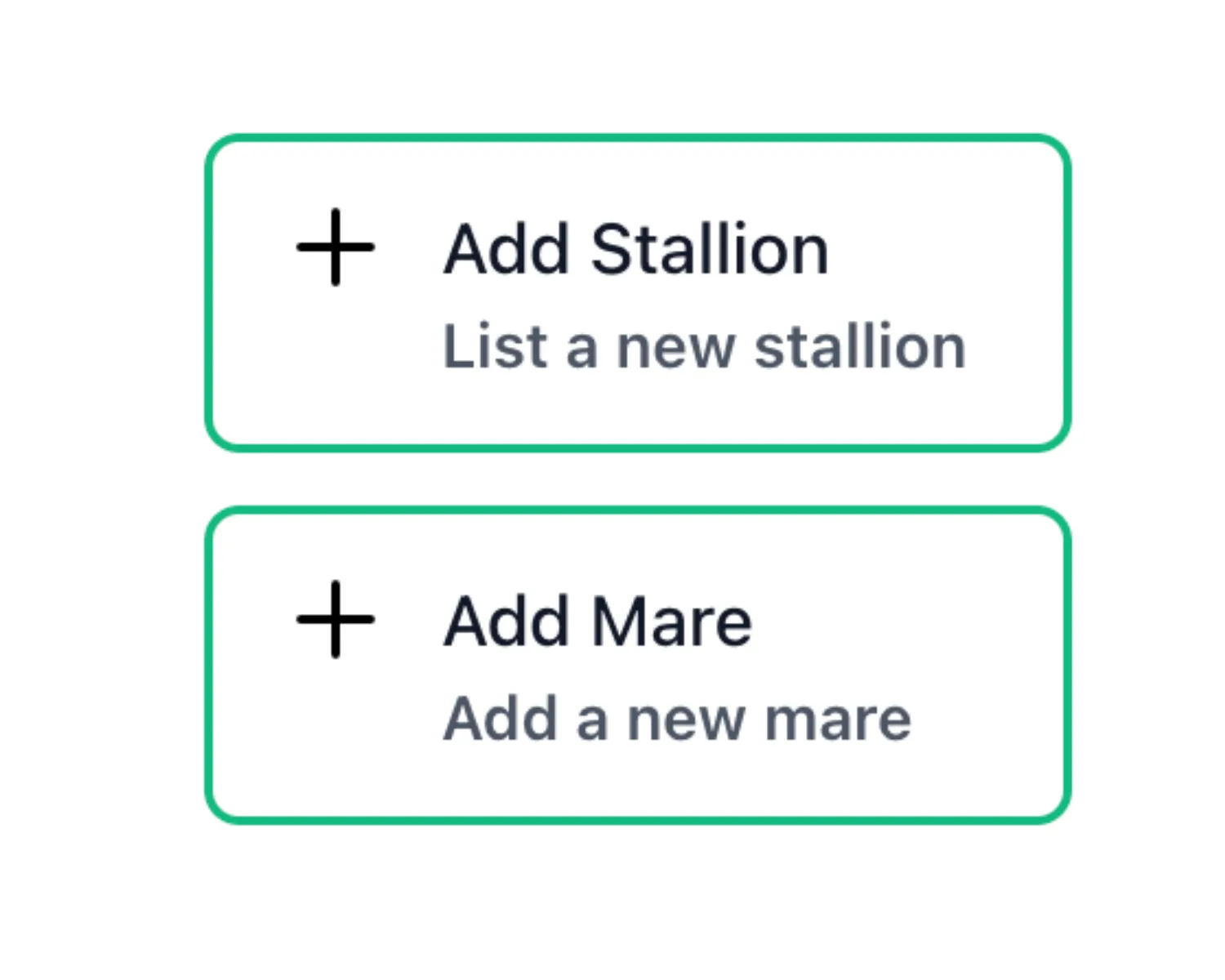 The Add Stallion and Add Mare buttons on the StallionApp dashboard