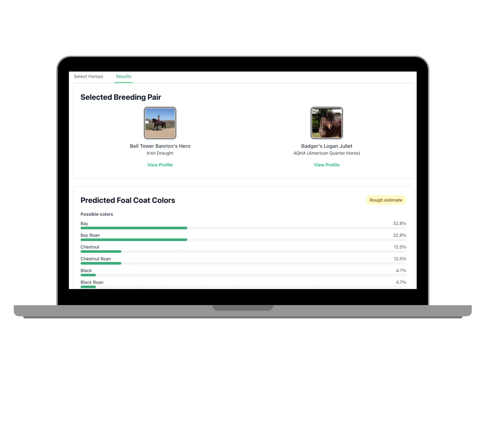 Predicted foal coat colours from a test mating in StallionApp
